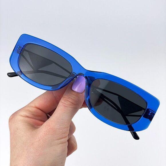 Prada PR14YS 18M5S0 Sunglasses Crystal Electric Blue Grey Rectangle Women - Picture 5 of 12